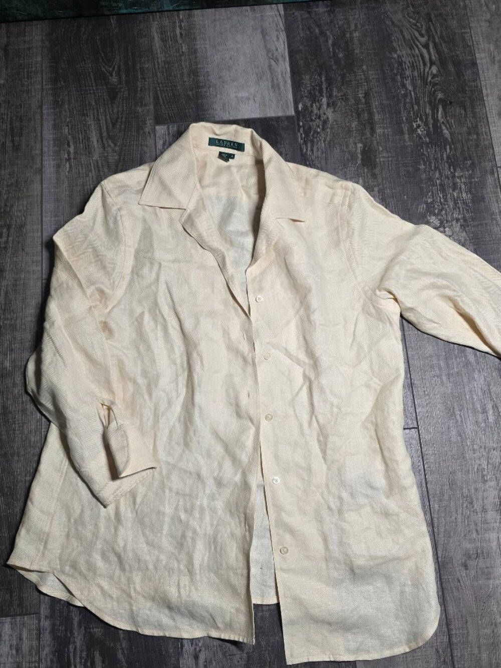 Lauren Ralph Lauren Womens Linen Blazer Shirt Jacket Cream Medium